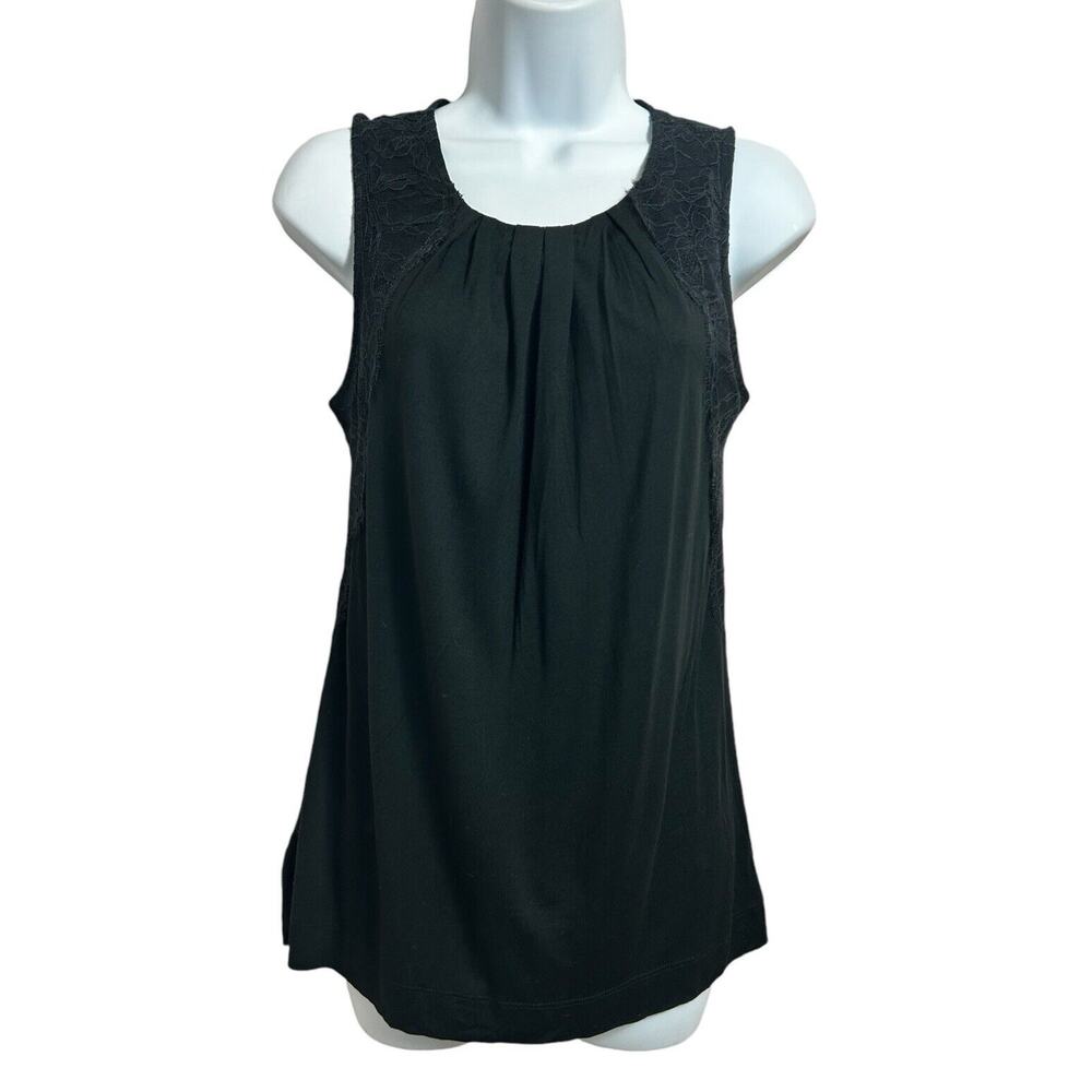 Ann Taylor LOFT Black Blouse Sleeveless Blouse Sz XS Lace Overlay Top